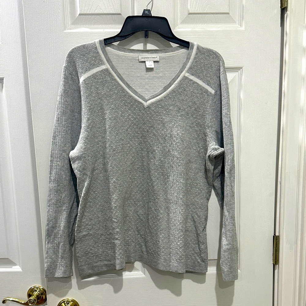 Christopher & Banks Gray Textured V-Neck Top